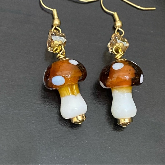Handmade Mushroom Lampwork Beads Drop Earrings - Picture 4 of 8